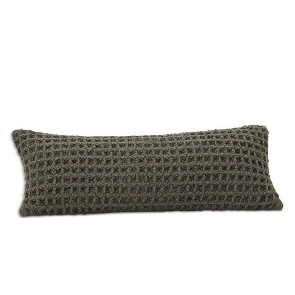 BOLL & BRANCH Grand Waffle Merino Wool Lumbar Pillow 14" × 34" Pine Green